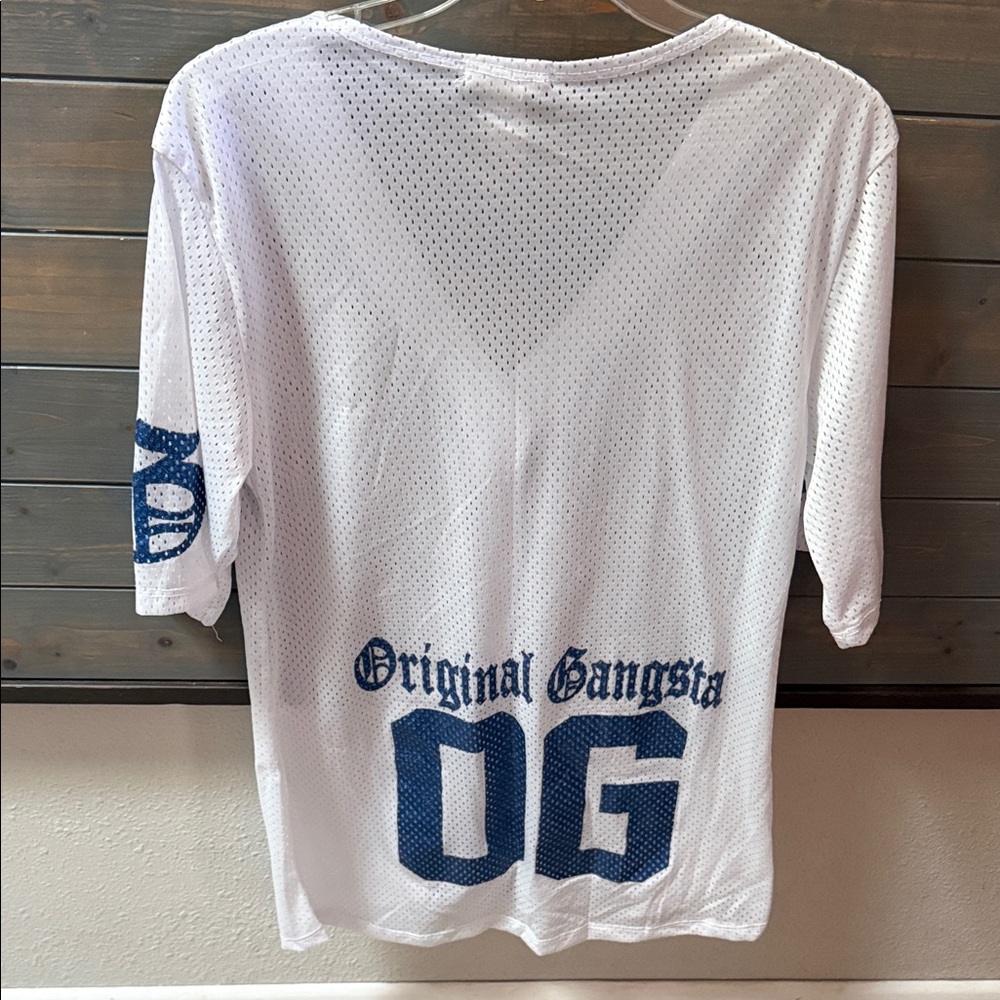 Original Gangsta White Mesh Jersey with Blue Lettering